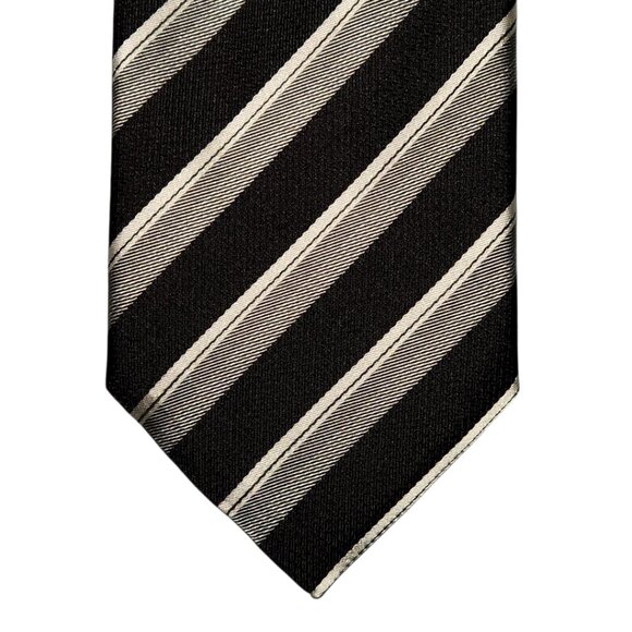 Canali Necktie Tie Black Silver White Striped Repp Silk Made in Italy Designer - Picture 1 of 6